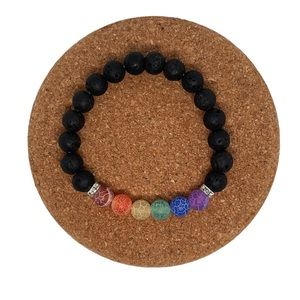 Hand crafted rainbow and lava rock bead bracelet